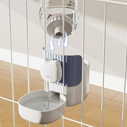 Automatic Rabbit Feeder and Water Dispenser Set,54oz Gravity Food Feeder&17oz Leak-Proof Water Bottle for Guinea Pigs,Small Animals,Chinchillas,Ferrets,Cage Mount Feeding Station（Cat Head）