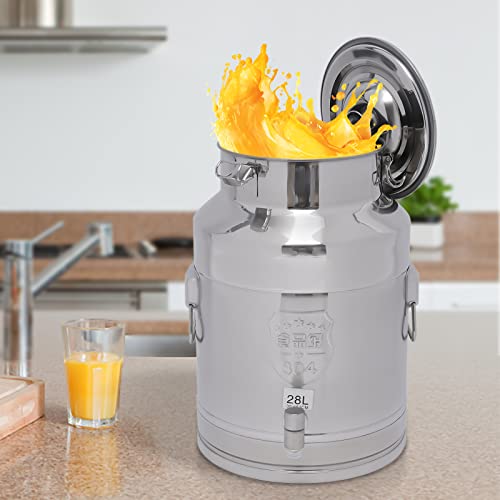 Stainless Steel Milk Can, 28 Liter Seamless Milk Jug Wine Pail Bucket with Spigot 7.4 Gallon Anti-Leak Liquid Storage Container Milk Pail with Sealed Lid Heavy Duty for Milk and Wine (28L with Spigot) - size: 28L with Spigot