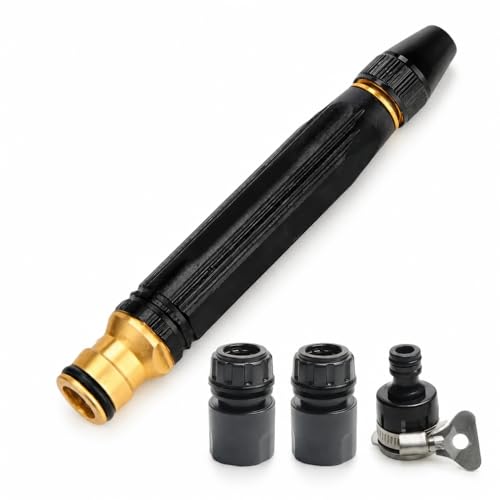 Heavy Duty High Pressure Hose Nozzle, Adjustable High Pressure Metal Water Hose Nozzle with Hose Fittings and Clamp, Jet Sweeper Garden Hose Sprayer for Car Wash, Lawn and Patio Cleaning