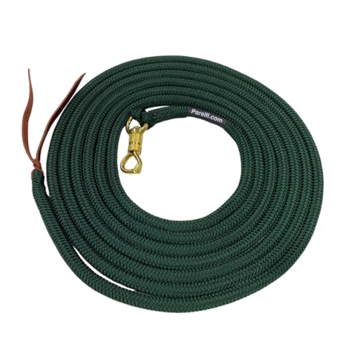 22 Foot Line Ground Training Rope - Strong Everyday Use All-Purpose Large Horse Lead Rope with Loop & Latigo Popper | 9/16" Diameter Smooth Yachting Braid, Green - color: Green