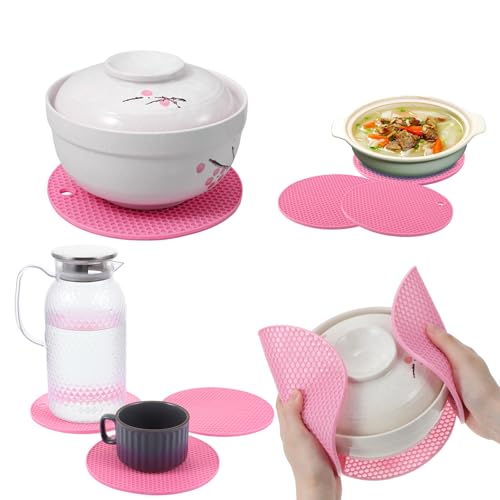 3Pcs Rubber Jar Opener,Round Large Jar Opener Gripper Pad Multipurpose Openers for Seniors Kitchen Non-Slip Coasters for Weak Hands,6.7x6.7Inch - Pink - color: Pink