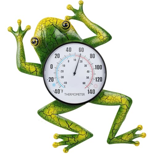 Frog Outdoor Thermometer, Metal Indoor Wall Thermometer | 15.7" No Battery Needed Outside Thermometer for Patio Home Room Decor - color: Green Frog