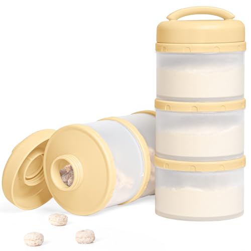 Termichy Stackable Formula Dispenser Portable: Milk Powder Container to go | Separated Compartments Premeasure Storage - Mess-Free Funnel Spout for No-Spill Pouring - for Home or Travel Use - color: Yellow