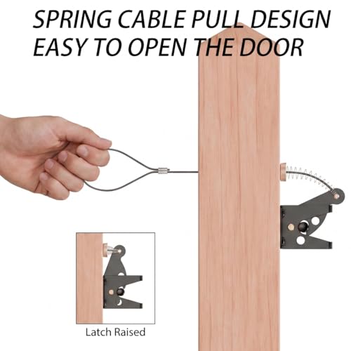 Self-Locking Gate Latch with Spring, Heavy Duty Automatic Fence Latch | Spring-Loaded Self-Locking; Thick Steel, Black Coated; for Wood Fence, Garden, Pool, Barn Gates; Works with Padlocks - size: With Spring-loaded pull cord