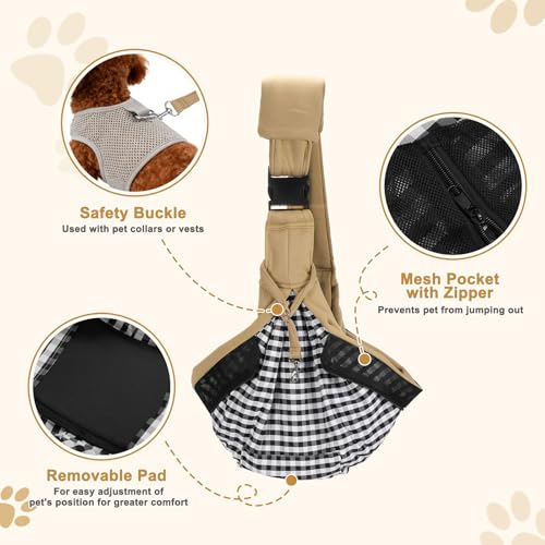 Dog Sling Carrier for Small Dogs and Cats Up to 16.5 Lbs, Breathable with Shoulder Pad Pet Crossbody Shoulder Bag, (Khaki, 1 Pcs) Intended for Outdoor/Camp/Travel - color: Khaki