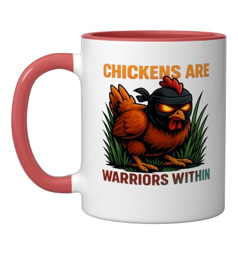 Chickens Are Warriors Within Funny Poultry Ninja Ceramic Mug, Red/White, 11oz - color: Red/White, size: 11 Ounces