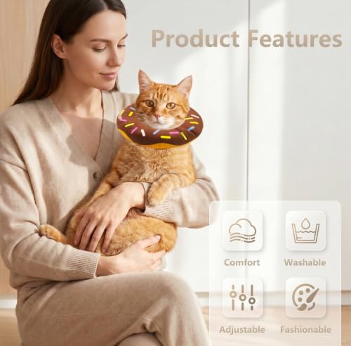 Cat Cone Collar Soft, Adjustable Cat Recovery Cone (Brown, L) | Stop Licking, Cute Kitten Donut Collar After Surgery, Elizabethan Collars for Kittens, Lightweight Cats Neck Cones - color: Brown, size: Large