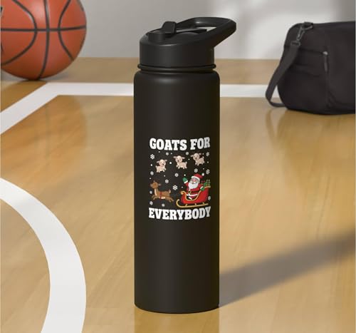 Goats For Everybody Christmas Kids Santa Reindeer Snowflake Stainless Steel Insulated Water Bottle - color: Black