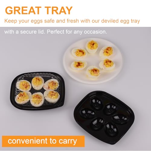 Plastic Deviled Egg Food Tray Six Egg Halves with Disposable Clear Lid - Deviled Egg Containers with Lid (12 Trays and 12 Lids)