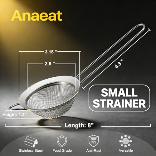 Anaeat Fine Mesh Strainers - Premium Stainless Steel Colander Sieve Sifters, with Durable Mesh and Sturdy Handle, Excellent for Sifting Dry ingredients, Flour, Pastas, Rice, Tea (3.15"） - color: 3.15" Diameter