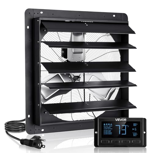 VEVOR 24 inch Exhaust Fan, Wall Mounted Attic Fan with Variable Speed, Temperature & Humidity Controller, 4800 CFM, Automatic Shutter - size: 24 Inch