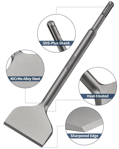 Firecore 3 Inch SDS Plus Bent Chisel Bit for SDS Plus Rotary Hammer Drill | SDS Plus Tile Removal Chisel Tool, Alloy Steel Flat Shovel Bit for Ceramic Tile Cement Thinset Mortar Vinyl Removal -FS18310 - size: 1Pcs