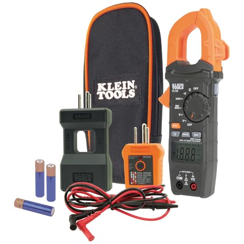 Klein Tools CL120KIT Clamp Meter Electrical Test Kit, AC Auto Ranging 400 Amp, Backlit Display, Includes GFCI Tester-Line Splitter-Pouch-Leads-3 x AAA - size: Electrical Test Kit