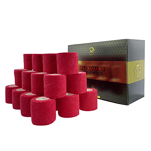 (24-Pack) 2” x 15 FT Disposable Cohesive Bandage Tattoo Grip Tape Wrap Self Adhesive Elastic Non Woven Bandage Cohesive Wrap Self Adherent Wrap for Pets and for Sports (Red) - color: Red