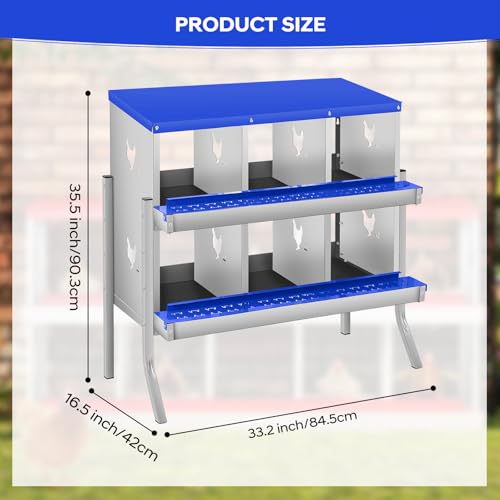 Chicken Nesting Box with Bracket Legs, 6 Compartment Nesting Boxes for Chickens, Chicken Laying Boxes to Protect Eggs, Easy to Clean & Install - color: Blue-6