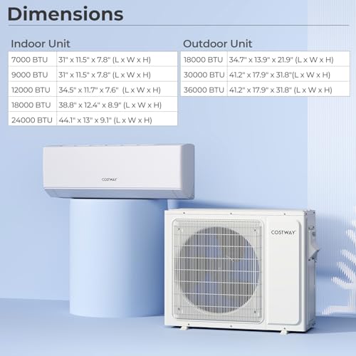 COSTWAY 18k Dual 2 Zone Mini Split Air Conditioner | 22 SEER2 9000 BTU+ 12000 BTU, 208-230V, Wifi Enabled Multi Zones Mini Split AC Heat Pump Full Set, Ductless Energy Star - size: Dual Zone 9000 BTU+12000 BTU
