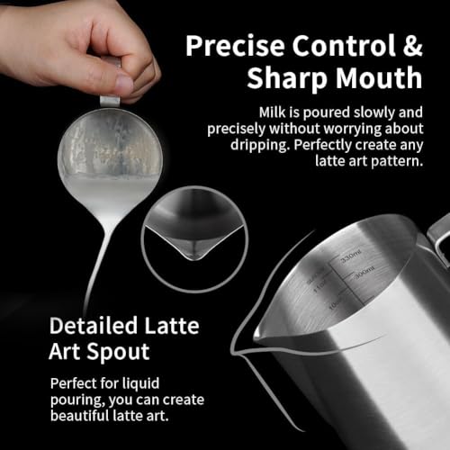 watchget 12oz Milk Frothing Pitcher Stainless Steel Espresso Steaming Jug | Internal Scale, Milk Coffee Cappuccino Latte Art Barista Steam Pitchers,Barista Coffee Bar Accessories, 350ml, Matte Silver - color: Matte Silver, size: 11.8 Ounces
