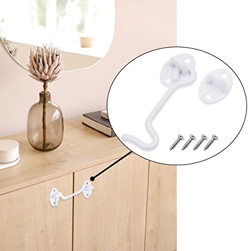 Eco-Fused 4-inch Heavy Duty Hook and Eye Latch - 2X Barn Door Lock (White), 8X Mounting Screws - Powder Coated Stainless Steel Hooks for Door, Windows, Sheds, Fences, Gates, Closets, Cabinets - color: 2 sets: 4 inch - White