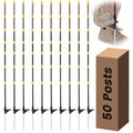 50 PCS Electric Fence Posts, 3/8" x 57" Step in Fence Post, Black | 7 Wire Clips, Metal Ground Spikes, Easy Step-in Fiberglass Fence Posts for Temporary Electric Fencing, Farm Livestock, Garden - size: 57Inch-50PCS