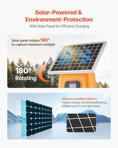 VEVOR Solar Fence Charger, 0.6J 8 kV Solar Powered Fence Charger, Electric Fence Energizer Kit, Keep Out Predators, 4-5 Days Runtime, for Livestock, Poultry, Garden Protection - size: 0.6J