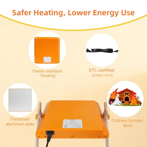 Chicken Coop Heater, Briidea 80W Chicken Heater with 110–130℉ Constant Heat, Energy-Efficient, Adjustable Height & Angle, 10 PET Cleaning Film, Mother-Hen-Like Comfort, 10" x 10" for 15 Small Poultry - color: Cross support