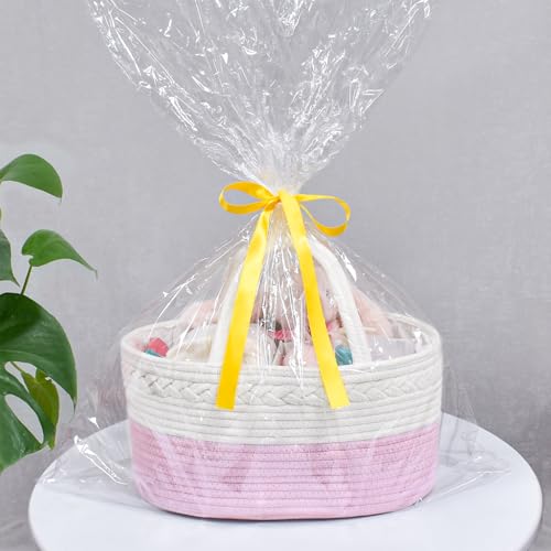 ABenkle Diaper Caddy Organizer, Rope Woven Storage Baske, Pink | Cotton Rope, Nursery Storage Basket for car & changing table | holds diapers, wipes & baby essentials | durable - color: Pink, size: Large