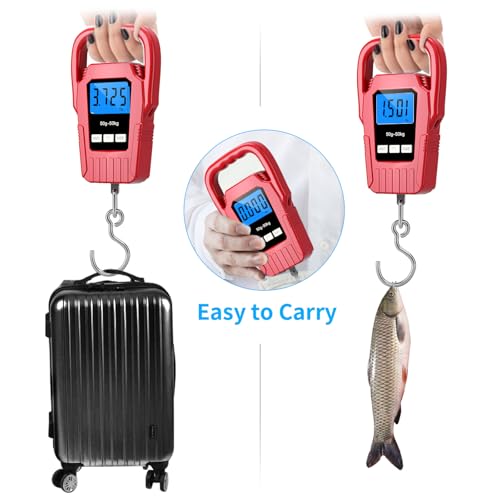 Digital Fish Scale Hanging Scale Fishing Scale,110lb/50kg Luggage Scale,Upgrade Large Handle & Backlit LCD Display, Electronic Balance Digital Fishing Postal Scale, Red, Fishing Gifts for Men - color: Red