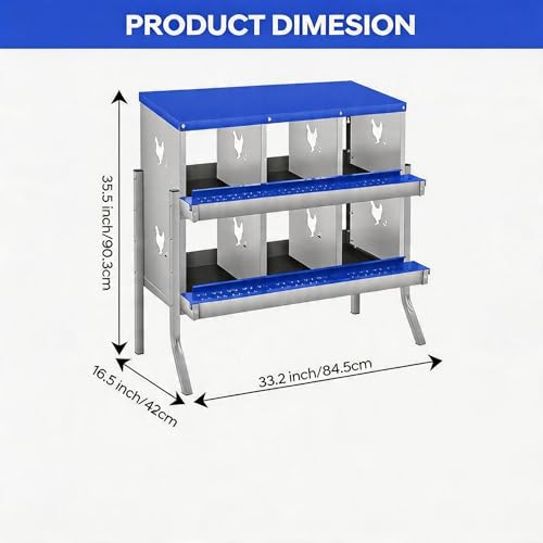 6 Compartment Chicken Nesting Box, Heavy Duty Metal Laying Box with Perch, - color: Blue, size: 6 Compartments with legs