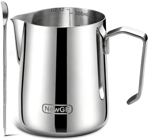Milk Frothing Pitcher 12oz, Stainless Steel Espresso Cup for Latte Art | Premium 304 stainless steel with precise pour spout and art pen for silky microfoam and professional latte art every time. - color: Bright Silver