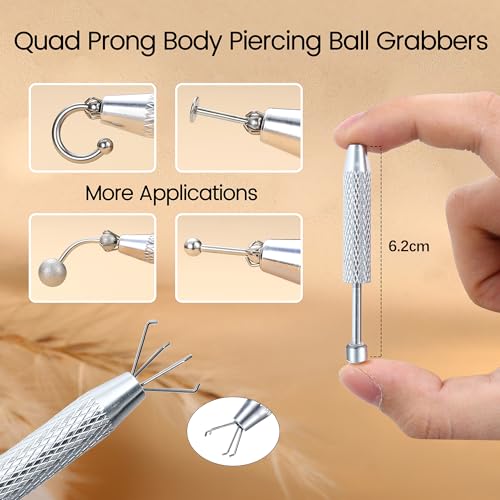 Piercing Ball Grabber Tool, 14-20G Taper for Changing Jewelry | Surgical Steel Flat Back Earrings Threader Tool Insertion Pin, Body Piercing Kit for Ear Rook Conch Nose Lip Jewelry Removal - style: Thread+Threadless(14G 16G 18G) +Ball Grabber Tool