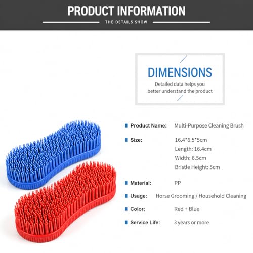 2PCS Horse Grooming Brushes, Soft Rubber Bristle Massage Curry Comb for Horse, Mule & Livestock, Red & Blue