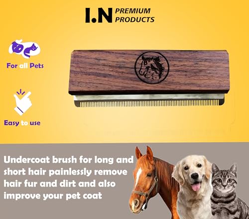 Deshedding Grooming Brush for Dogs Cats & Horse Easy Ergonomic Wood Groomer Brush Professional Brush Grooming Tool Supplies, Remove painlessly 95 Percent of Lose Hair Fur & Dirt (5 inch)
