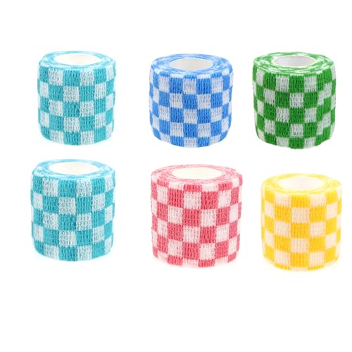 Self Adhesive Bandage Wrap Animal Cohesive Bandage Self Adherent Wrap First Aid Tape for Dogs Cats Horses Birds & Wrist Healing Ankle Sprain (2 Inch Grid Set 6 Rolls) - color: 2 Inch Grid Set 6 Rolls