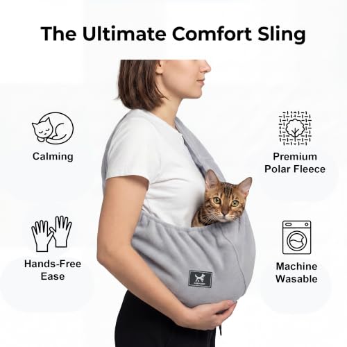 Donut Cat Sling Carrier for Small Pets 3-13 lbs, Soft Polar Fleece | Hands-Free Pet Pouch, Lightweight Indoor Cuddle Bag, Cozy Wearable Carrier for Cats, Kittens and Small Pets, Light Gray - color: Light Gray