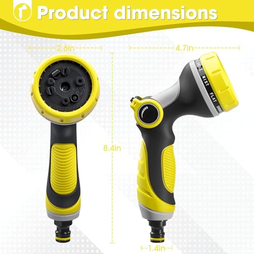 Garden Hose Nozzle Thumb Control with 10 Spray Patterns Water Hose Sprayer | Leak Proof On Off Valve Water Hose Nozzle Sprayer,One Hand Operation,Non-Slip Grip for Plants & Lawn Watering,Car&Pet Washing - color: Yellow