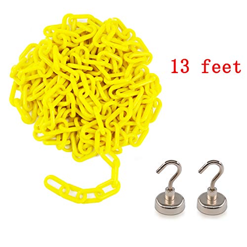 3 PCS 13 Feet Yellow Plastic Safety Barrier Chain with 6 Magnetic Hooks | Loading Dock Kit | Caution Security Chain Safety Chain for Crowd Control, Construction Site | Safety Barrier