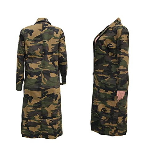 Vakkest Camo Blazer Jacket for Women Lapel Long Sleeve Open Front Cardigan Coat Classic Pockets Overcoat Outwear - color: Wgreen, size: Medium