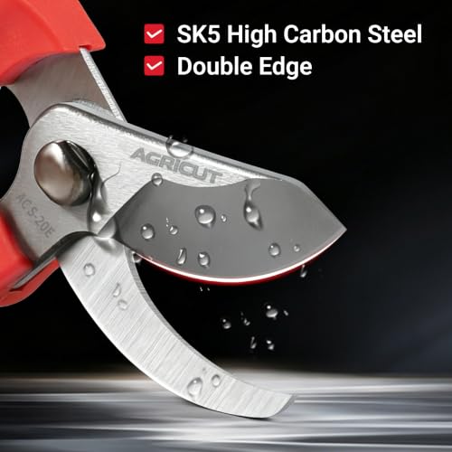 AGRICUT 7" Pruning Shears Heavy Duty Professional, Made of Japanese SK5 Steel Blades, 4/5 Cut Capacity, Bypass Hand Pruners Garden Clippers for Tree Flower Branch Trimming, S20E - style: PP Handle, High Carbon Steel
