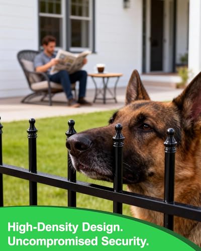 12-Panel Wrought Iron Garden Fence, 24in H x 24ft L, Thickened Hollow Iron Tubes, Multi-Purpose Metal Fence for Dogs, Gardens & Patio - size: 12 Pack - 24in(H) x 24Ft(L)