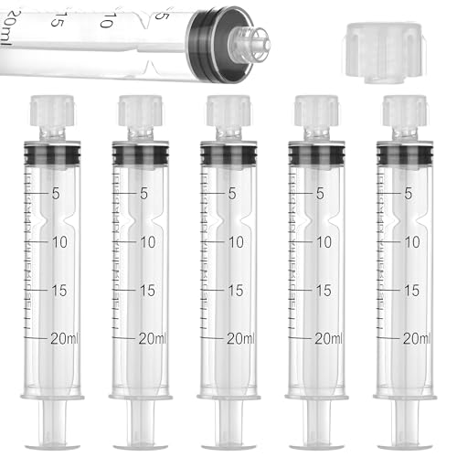 20 Pack 20ml/cc Luer Lock Syringe with Caps, Plastic Syringe without Needle for Liquid, Sterile Individually Wrapped - style: 20mL
