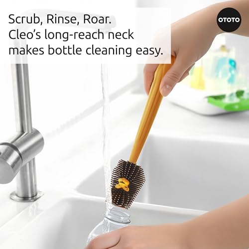 OTOTO Cleo Dish & Water Bottle Brush – Silicone Baby Bottle Brush, Water Bottle Cleaner, Dish Brush with Long Handle, Cute Lion Design, Crevice Cleaning Brush, Baby Essentials, Kitchen Gadgets - style: Cleo