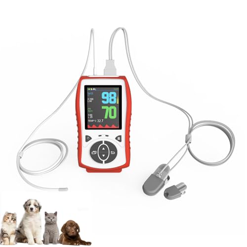 Veterinary Handheld Pulse Oximeter for SpO2/Heart Rate/TEMP | Vet-Recommended, Accurate Reading for Dogs/Cats/Horses/Pets, Rechargeable, Multi-lingual, Silicone Protective Case