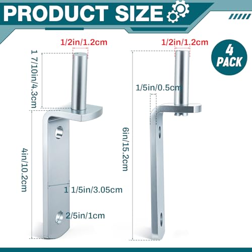 Yaocom 4 Pack Gate Pintle 1/2 Inch Wall Mount Gate Hinges Coated with Weather Resistant Protection Heavy-Duty Galvanized Hardware for Farm Fence Posts
