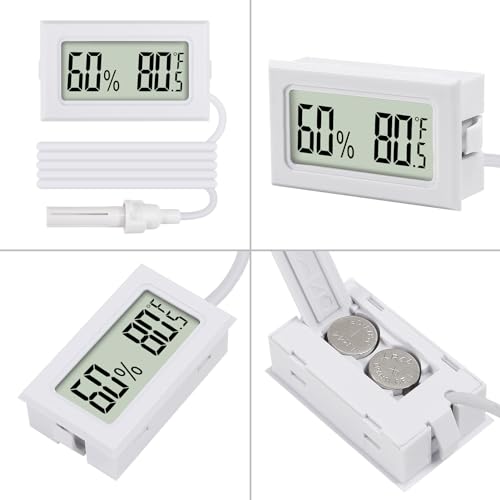 3Pcs Mini Digital Thermometer Hygrometer with Probe Electronic Temperature Humidity Gauge Meters Indoor LCD Display Fahrenheit for Humidors,Greenhouse,Garden,Incubator Reptile Terrarium - color: White-3PCS