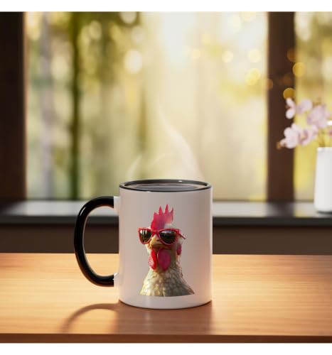 Chicken Hen Female Chick Farm Cluck Farmer Cute Chickens Ceramic Mug, Black/White, 11oz - color: Black/White, size: 11 Ounces