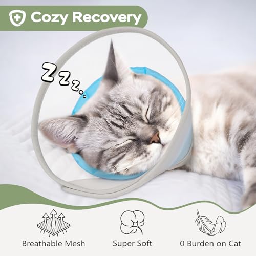 Cat Cone Collar Soft: Comfortable Waterproof Mesh Recovery Cone After Surgery to Stop Licking and Scratch, Alternative to Plastic Elizabeth Head/Neck Cone - color: Blue, size: M