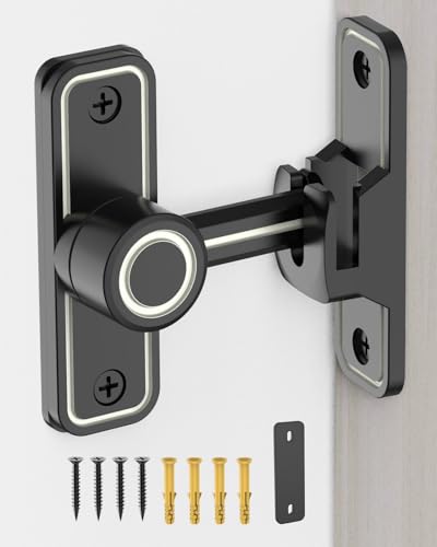 Heavy Duty Gate Latches 90 Degree Right Angle Barn Door Lock, Anti-Theft Sliding Door Lock Latch for Wooden Fence Garden Bathroom Outdoor Garage Window Include Screw (Luminous Black) | Anti-Theft Sliding Door Lock Latch for Wooden Fence, Garden, Bathroom,