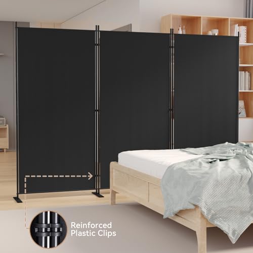 C-Hopetree 3 Panels Room Divider, 6 Ft Tall Indoor Folding Privacy Screen, Portable Partition Separator, Freestanding Separation Temporary Wall for Office, Bedroom, 102" W X 71" H, Black - size: 3-Panel
