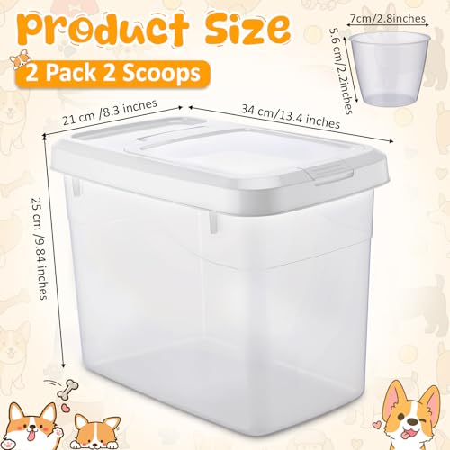 2 Pack 18 Lbs Airtight Dog Food Storage Container with Scoops | 2 Measuring Cups, Flip Lids, Clear Bins with Markings, Preserve Freshness, Pet Dog Cat Rice Grain Treat Storage - size: 18 Lbs