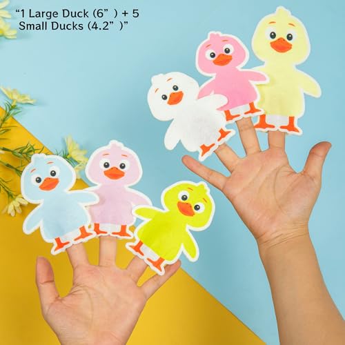 Five Little Ducklings Finger Puppets Set (6PCS) – Felt Duck Finger Puppets for Nursery Rhymes, Preschool Storytelling, Parent-Child Interaction & Classroom Activities - style: 5 Little Ducklings